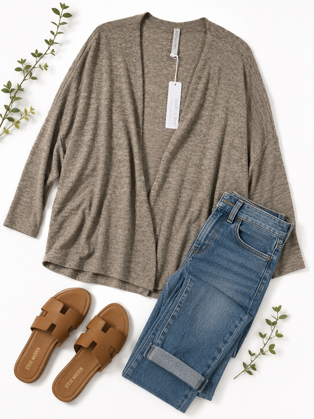 DEAR SCARLETT Everyday Taupe Open-Front Draped Cardigan